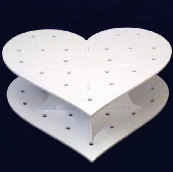 Suporte acrílico do bolo de casamento do dobro da forma do coração/suportes de exposição brancos